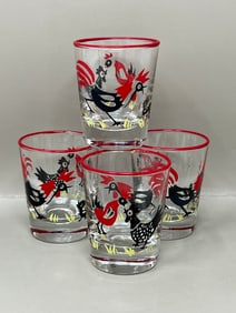 1950s Rooster Motif Shotglass Set Shot Glasses