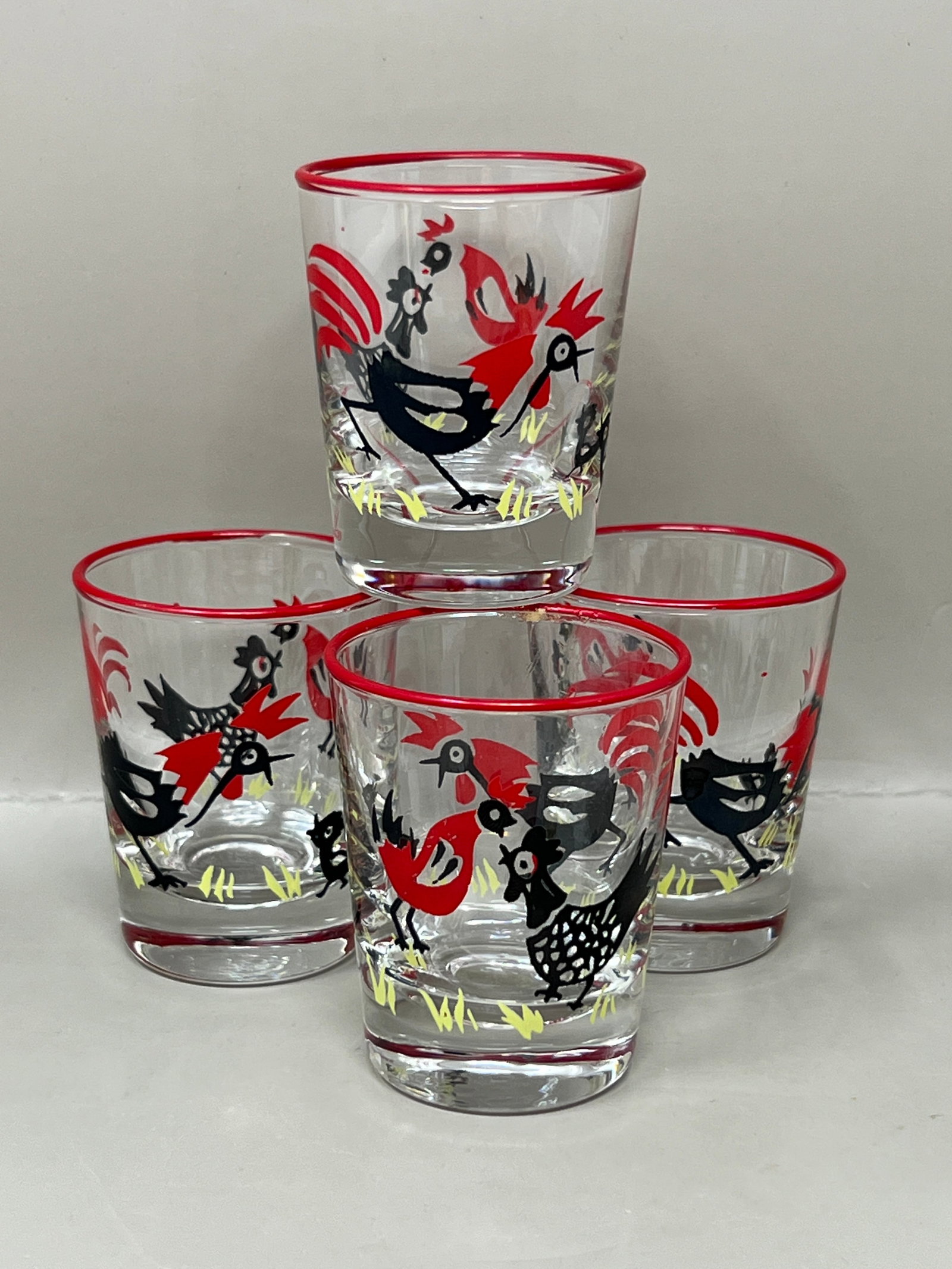 1950s Rooster Motif Shotglass Set Shot Glasses: good condition