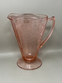 1930s Jeannette Pink Depression Glas Pitcher in Floral Motif