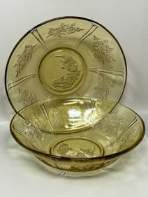 1930s Federal Glass Sharon Cabbage Rose Bowl Pair of Bowls