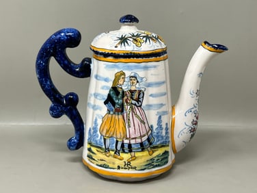 Antique Henriot Quimper French Faience Petit Breton Coffee Pot Teapot