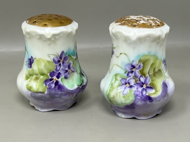 Pair of Antique Rosenthal Versailles Violet Pattern Hand Painted Salt & Pepper Shakers