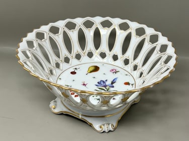 Reticulated Porcelain Fruit Basket Footed Bowl