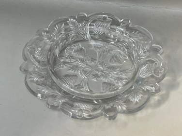 Early American Pressed Glass Butter Cloche Base w Strawberry Motif