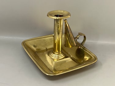 19C Antique English Brass Chamber Stick & Snuffer Victorian Candlestick