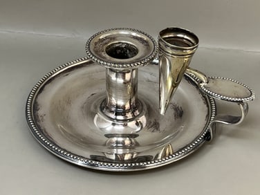 Antique Georgian Silver Plate Chamberstick Candlestick Holder with Snuffer