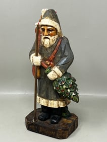 Old World Carved Wood Santa Figurine Statue Christmas Decor