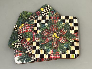 Mackenzie Childs Evergreen Christmas Coasters Coaster Set