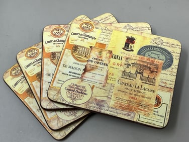 Lady Clare French Wine Champagne Label Coasters, As Found