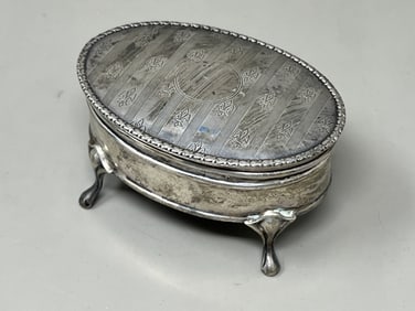 c. 1910 British Hallmarked Sterling Silver Blue Velvet Lined Jewelry Trinket Box