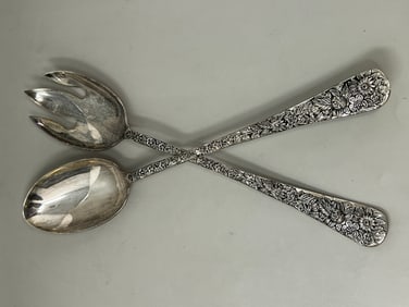 Godinger "Old Bouquet" Pattern Serving Salad Spoon and Fork