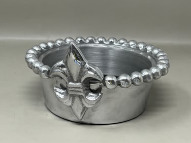 Fleur de Lis Beaded Pewter Wine Bottle Coaster Holder