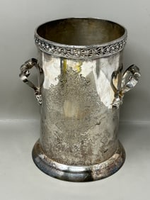 Silver Plated Wine Bottle Chiller Holder w Filligree Crest