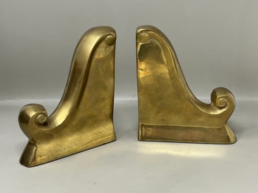 Neoclassical Scroll Brass Bookend Pair Bookends