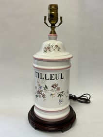 French Apothecary Jar "Tilleul" Turned Lamp