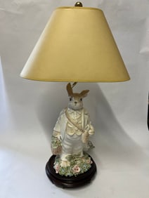 Ornated Porcelain Rabbit Figurine Turned Lamp