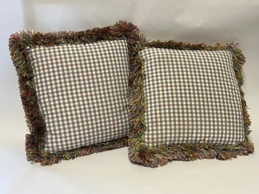 Downfilled Pink & Blue Gingham Silk Throw Pillows