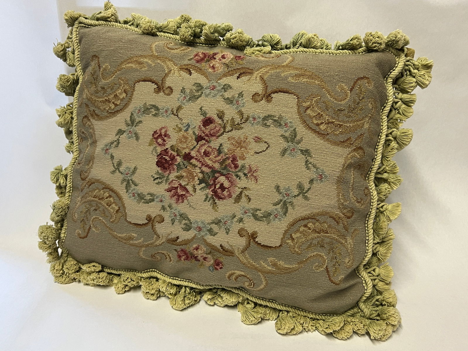 Vintage Downfilled Needlepoint Throw Pillow with Tassels (1 of 4)