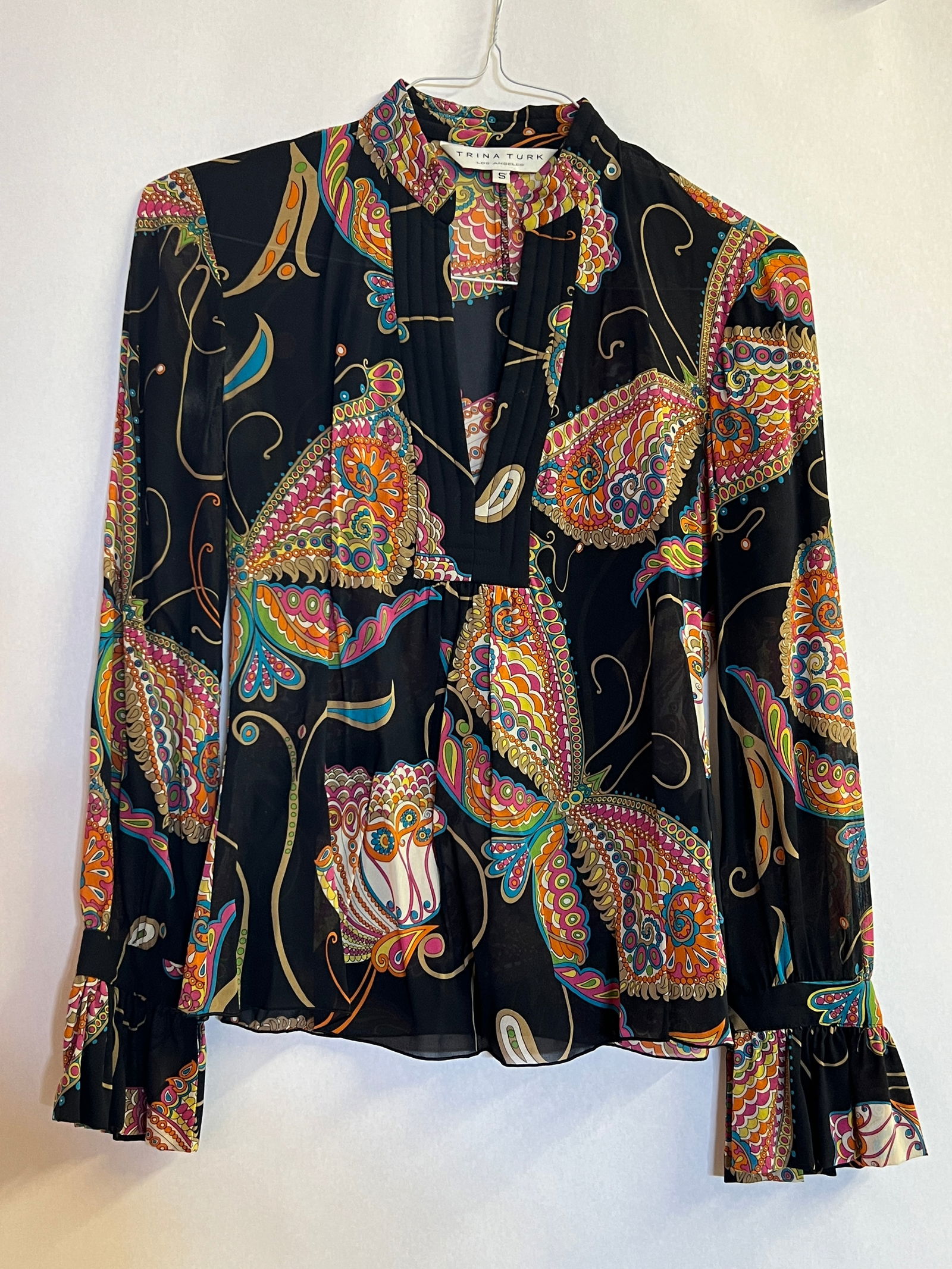 Sz S Trina Turk Stretch Silk Blouse: great pattern