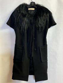Sz 36 Marni Goat Fur Collar Wool Cocktail Dress