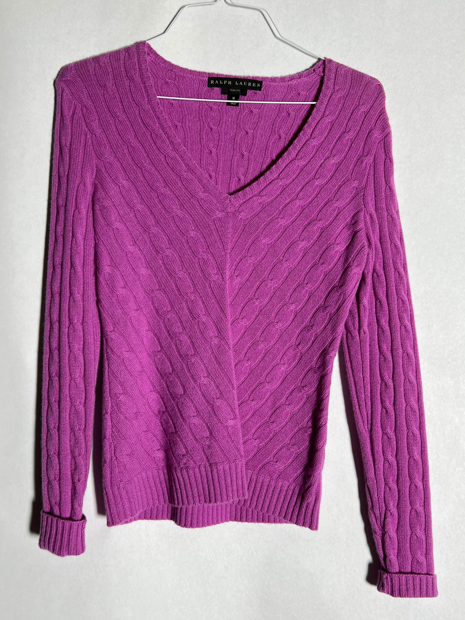 Sz M Ralph Lauren Slim Fit Cashmere Cable Knit Sweater (1 of 4)