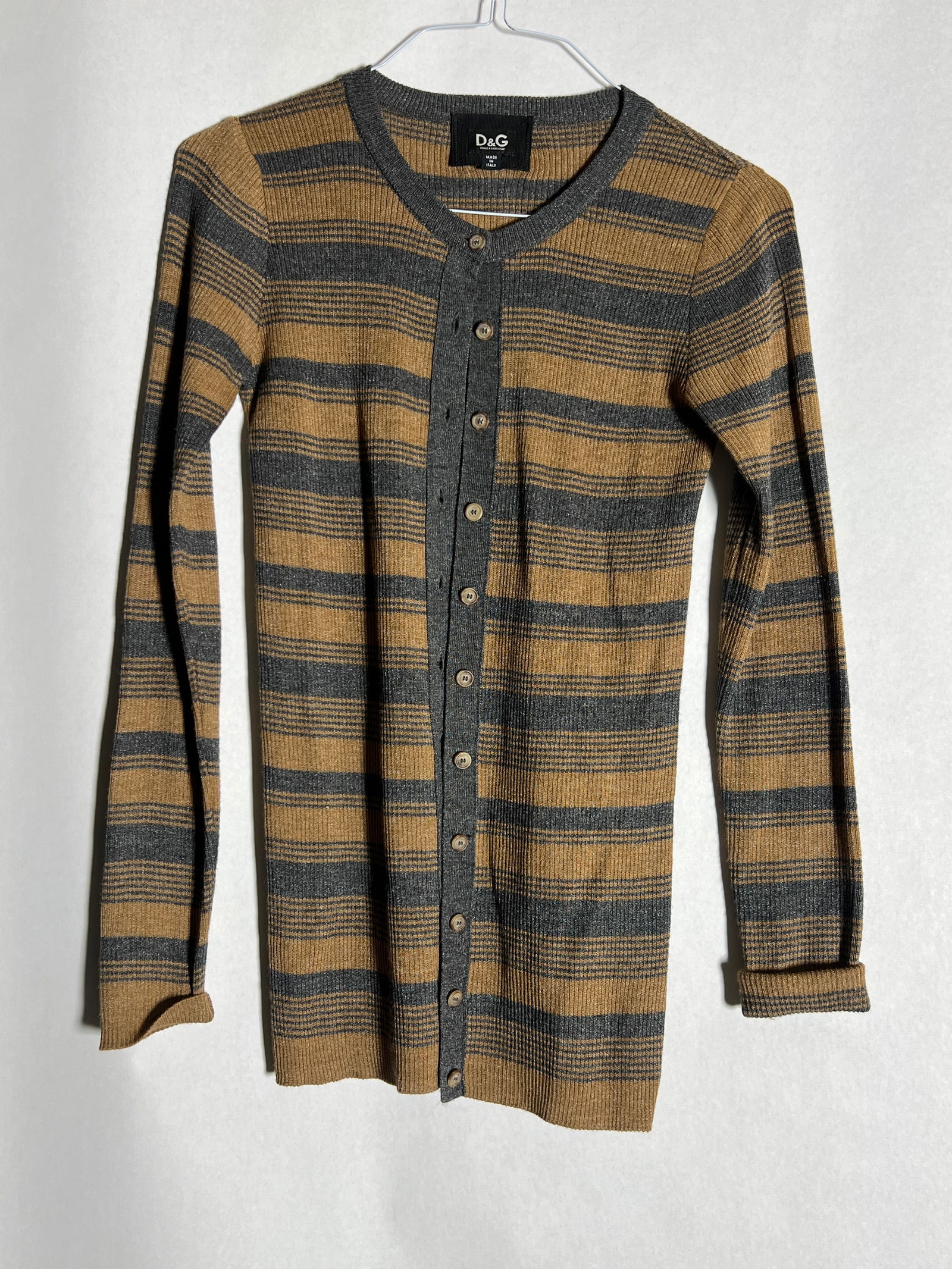 Sz L Dolce & Gabbana Metallic Knit Sweater: Gold & Grey Striped