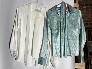 Sz XS-S Gene Meyer Silk Blouse, Pearl Pussybow Blouse