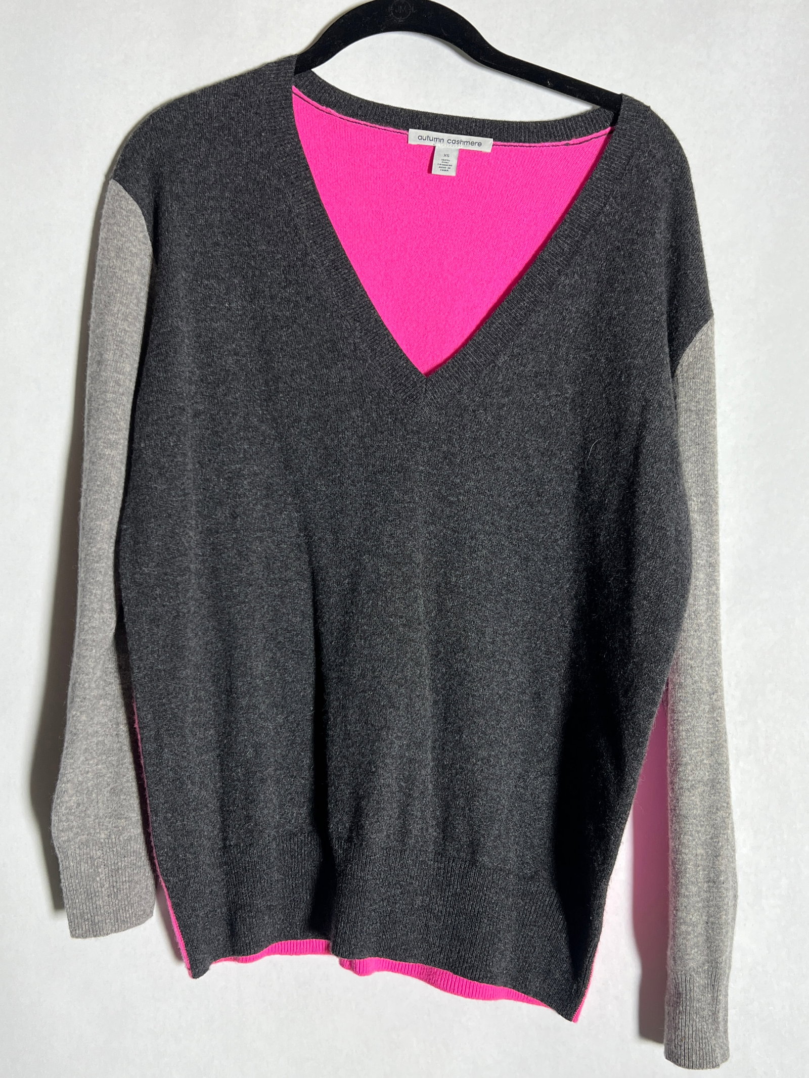 Sz XS Autumn Cashmere Color Block Sweater: Pink and Grey