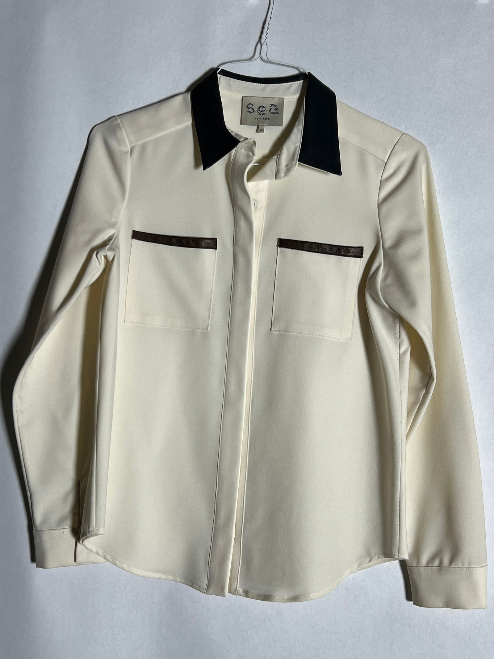 Sz 4 Sea New York Leather Trimmed Wool Blend Blouse: Lambs Leather