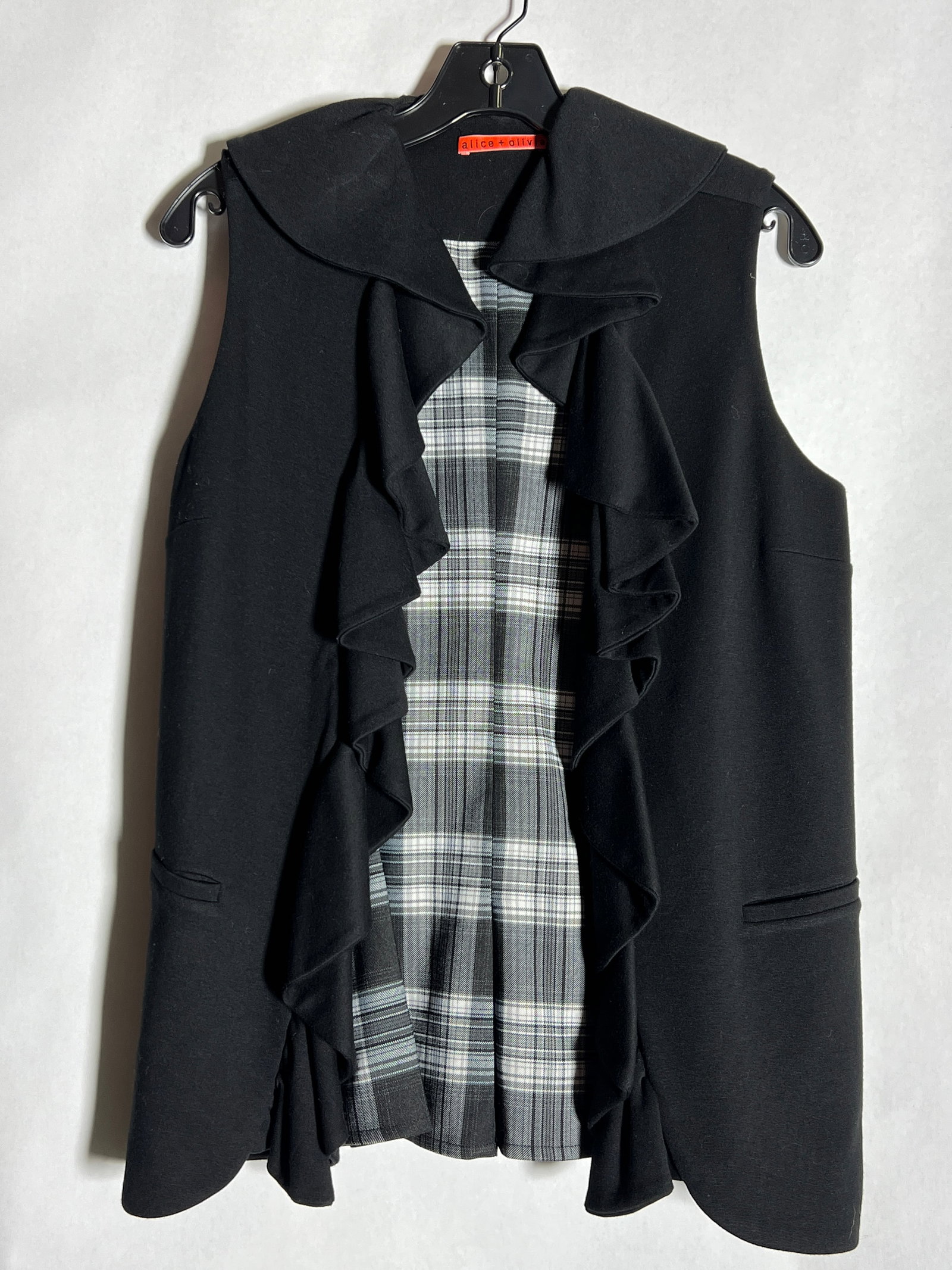 Alice & Olivia Ruffle Vest: plaid lined