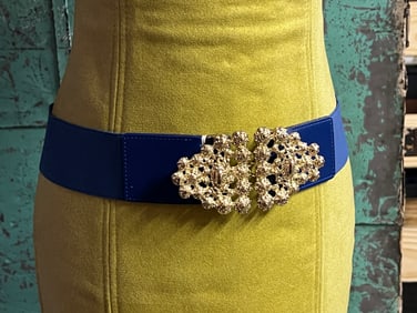 S/M J McLaughlin Blue & Goldtone Statement Belt