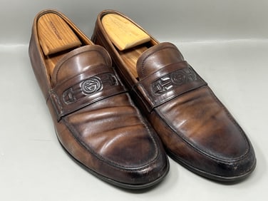 Men's Sz 9 Gucci Leather Insignia Driving Loafers Shoes