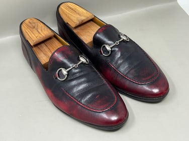 Men's Sz 42E Gucci Leather Bridle Buckle Driving Loafers Shoes