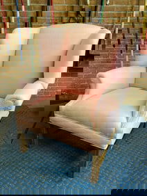 Pink Upholstered Marlborough Legged Wingback Armchairs