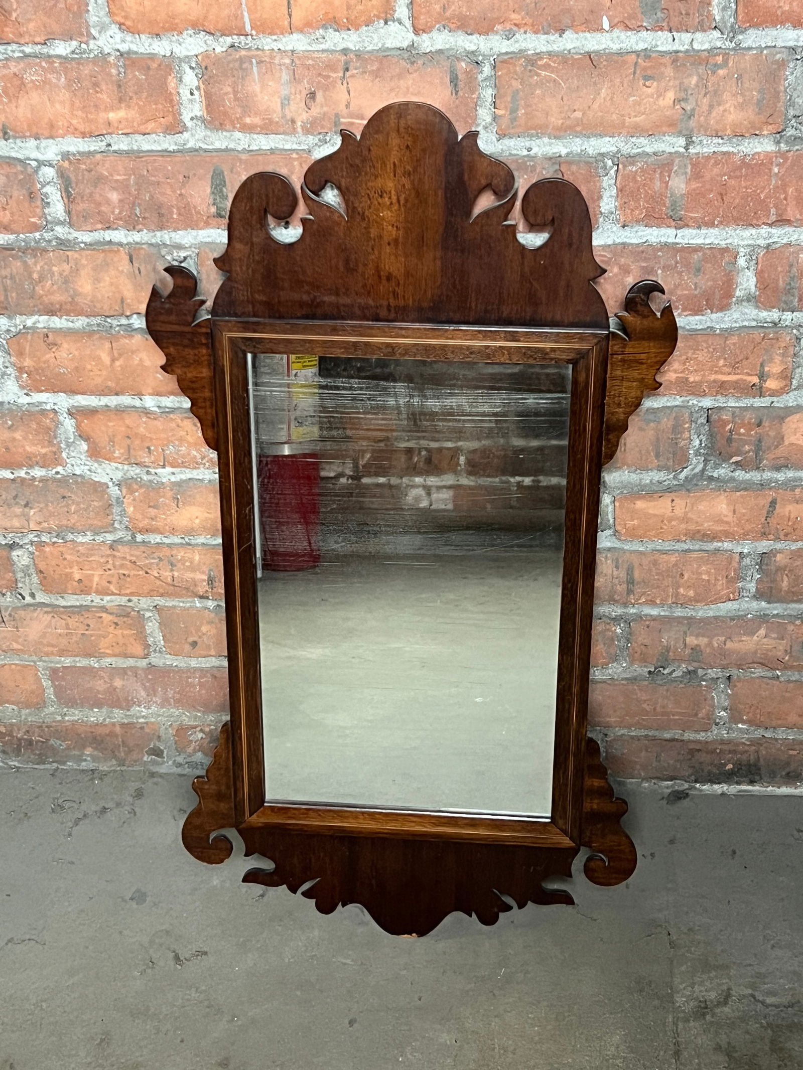 1800s Chippendale Style Wood Wall Mirror: has a chip at base, shown in photos
