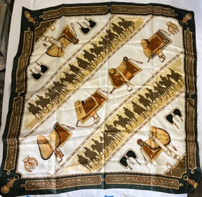 Equestrian Design Silk Scarf Saddles Horses
