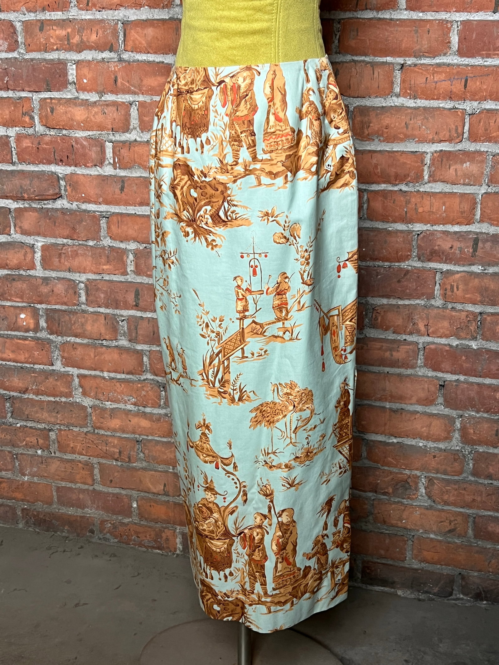 Steven Stolman Sz 8 Chinoiserie Toile Skirt with Slit: unique pattern
