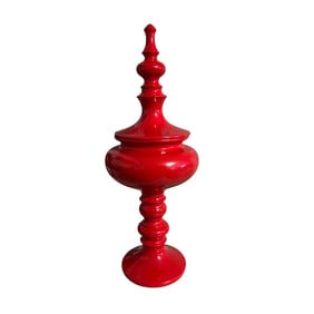 Large Red Lidded Urn Resin Cast