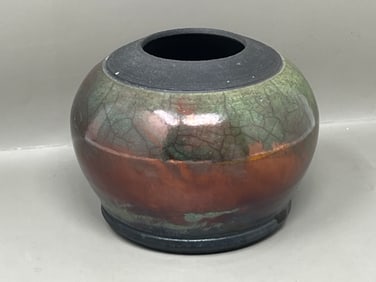 Artist Signed Raku Pottery Vase Jar Bowl