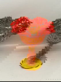 Fenton Amberina Ruffled Thumbprint Compote Glass Pedestal Dish