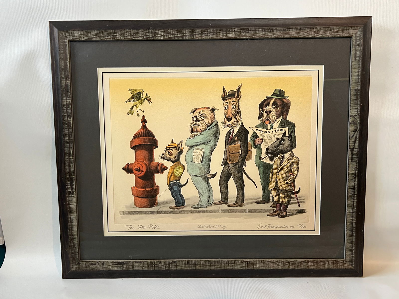 Hand-colored Artist Signed Numbered Etching Curt Frankenstein The Slow Poke: great condition, funny