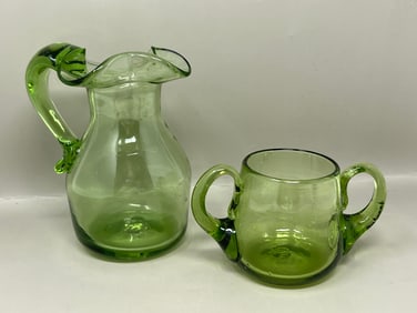 Mouthblown Vintage Glass Cream & Sugar Art Glass