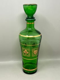 Bohemian Glass Casino Motif Decanter & Shot Glasses