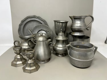 Large Lot of Pewter Servingware Cordials Vases Plates etc