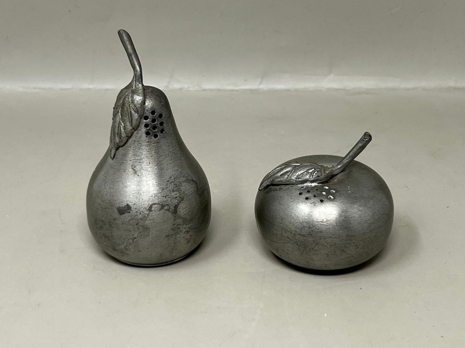 Vintage Kirk Steiff Pewter Apple & Pear Salt & Pepper Shakers: super cute