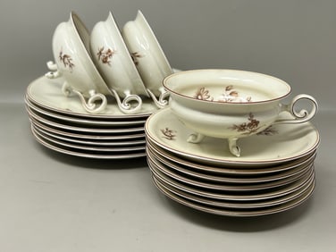 Vintage Furstenberg German Porcelain Footed Teacups and Dessert Plates