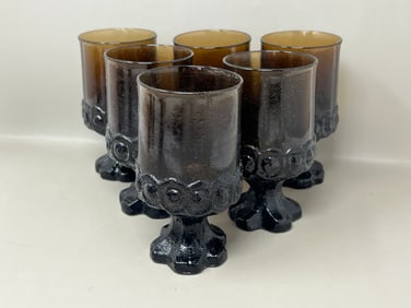 Tiffin Franciscan Madiera Smoke Brown Art Glass Goblets Glasses