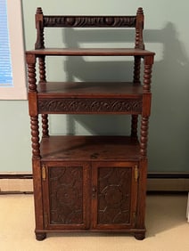 Antique Renaissance Revival Carved Oak Sideboard Server Shelf