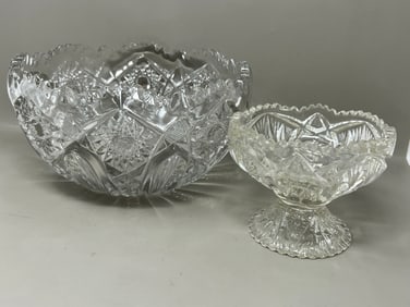 EAPG Pressed and Cut Crystal Glass Bowls Footed Pedestal Bowl