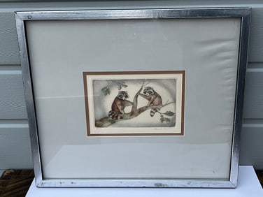 Artist Signed Numbered Raymond Salvatore "Raccoons" Etching w Certs